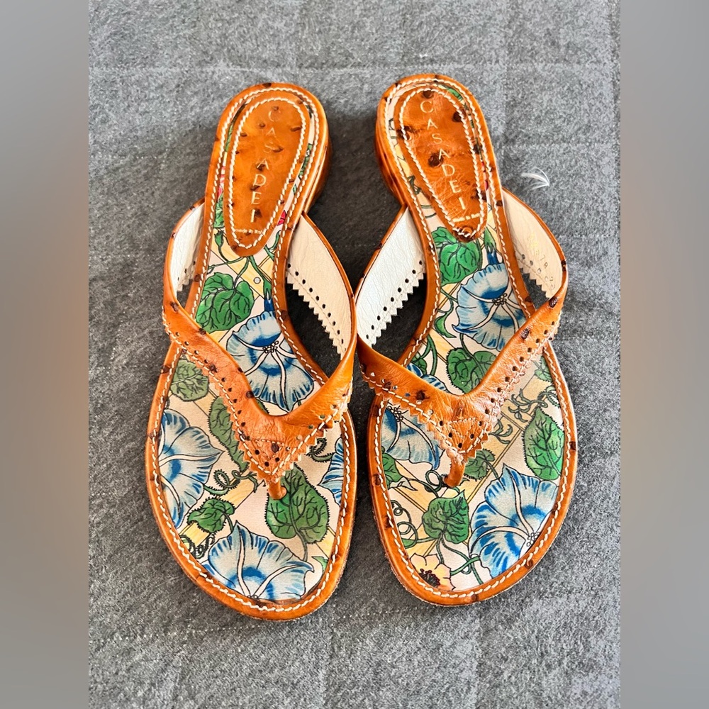 CASADEI Sz 7 Brown Ostrich Leather Sandals Orig $950 Excellent Condition